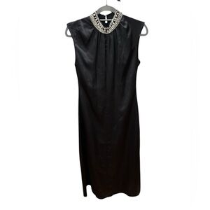 MISA dress Elegant Black Sleeveless Dress with Embellished Neckline